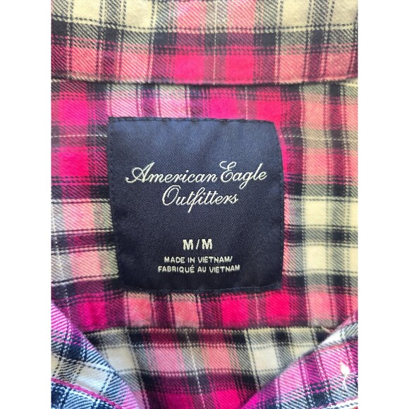 AMERICAN EAGLE OUTFITTERS Women SIze M Pink Plaid Flannel Button Front Shirt - Picture 5 of 6